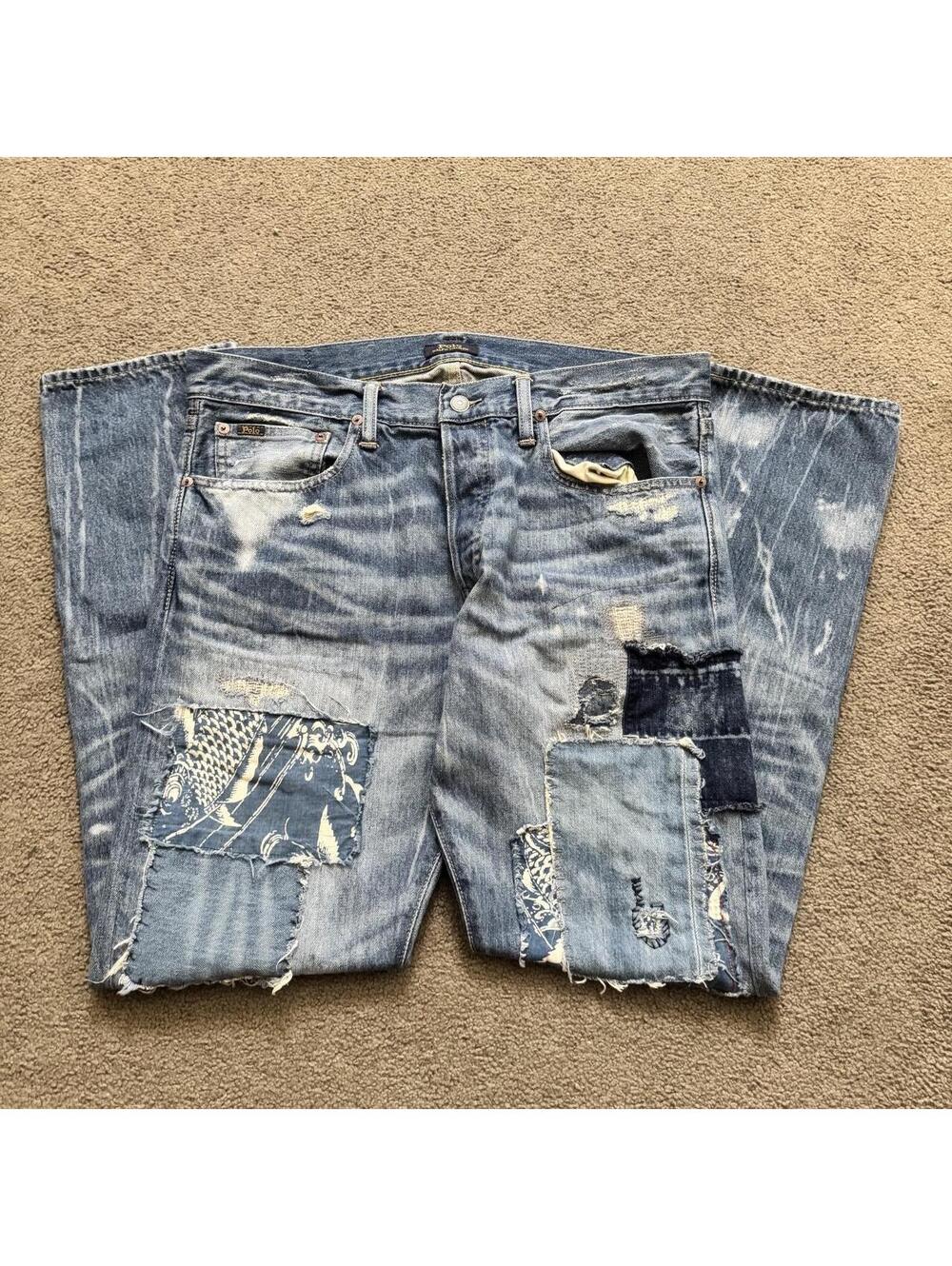 Polo Ralph Lauren Sullivan Slim Koi Patchwork Jeans with Beautiful Patchwork